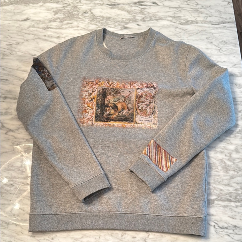 Valentino Gray Crewneck Sweatshirt with Graphic Design
